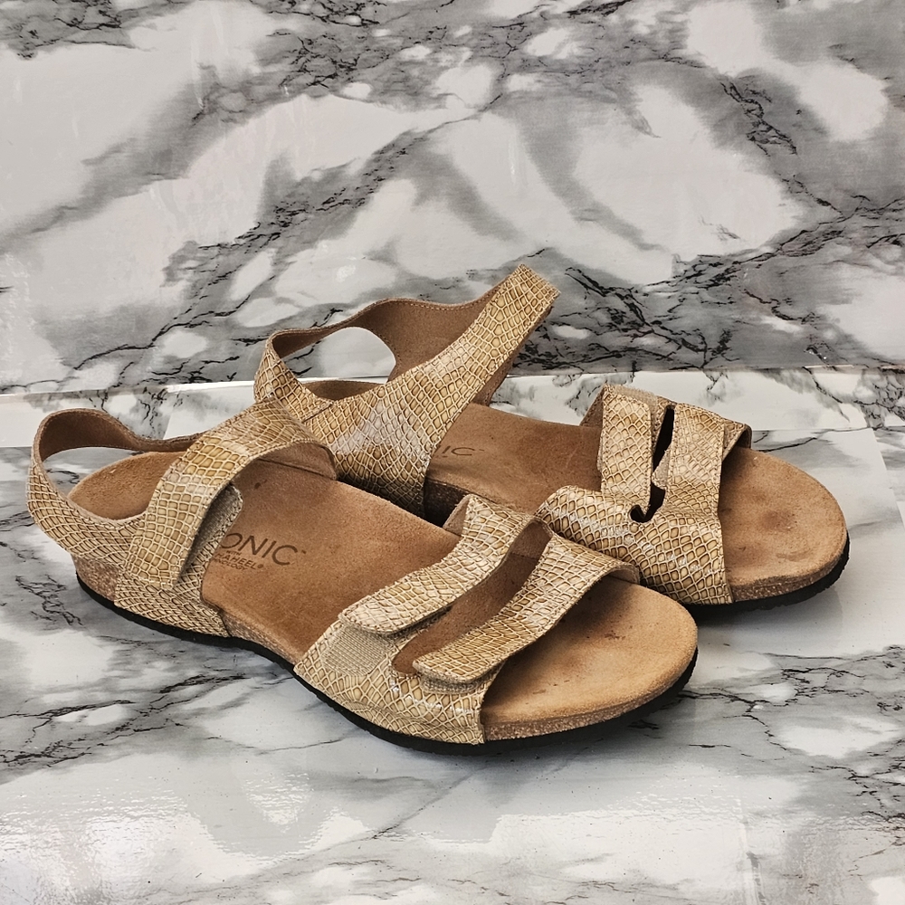 Vionic Valencia Reptile Print Adjustable Strappy Orthotic Comfort Sandal size 7
